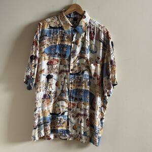 VTG Kahala John Severson Hawaiian Shirt Men's XL Paris Venice‎ Eiffel Tower Wine